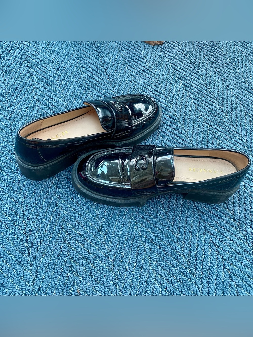 Coach Black Patent Chunky Platform Penny Loafers - Picture 4 of 12